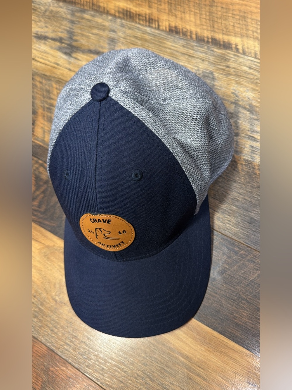 Rhoback Navy and Gray Leather Patch Baseball Hat